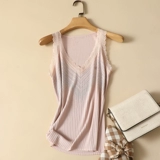 Летний топ с чашечками, приталенный кружевной трикотажный свитер, футболка без рукавов