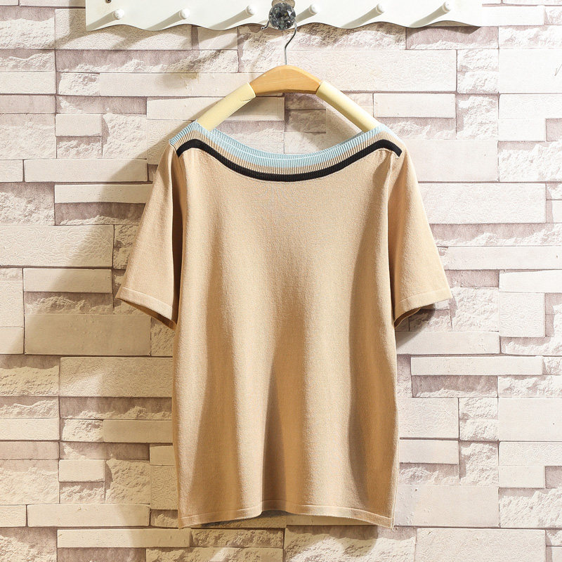 T-shirt women's summer new short-sleeved loose pullover collar ice silk knit shirt women's fashion thin Korean version top