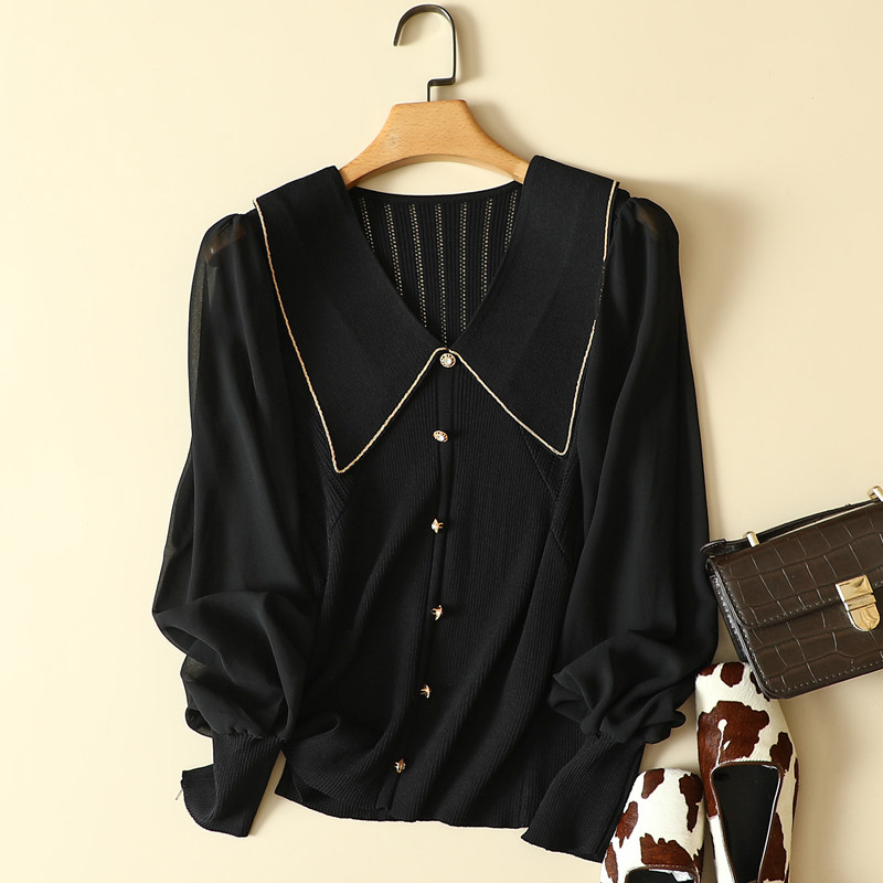 Spring clothing 2022 new Korean version of the Korean version Snow-spun sleeves ice-knitted sweatshirt ladies' hooded blouses undershirt