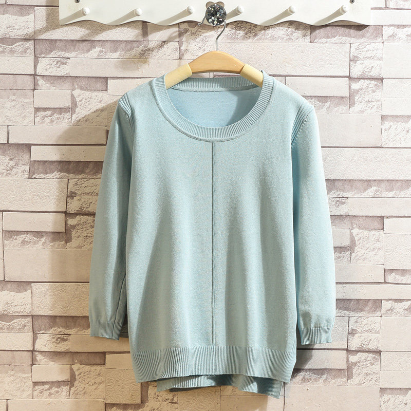 Early autumn 2022 new women's three-quarter sleeve t-shirt loose thin section early spring top clothes ice silk knitted bottoming shirt women