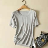 Трикотажный свитер, весенняя летняя синяя базовая приятная телу футболка, короткий рукав, 2024 года, свободный крой