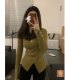 Viiwen pure desire and slim V-neck sweater crossover A4 waist slim fit slit pullover knitted long-sleeved inner top