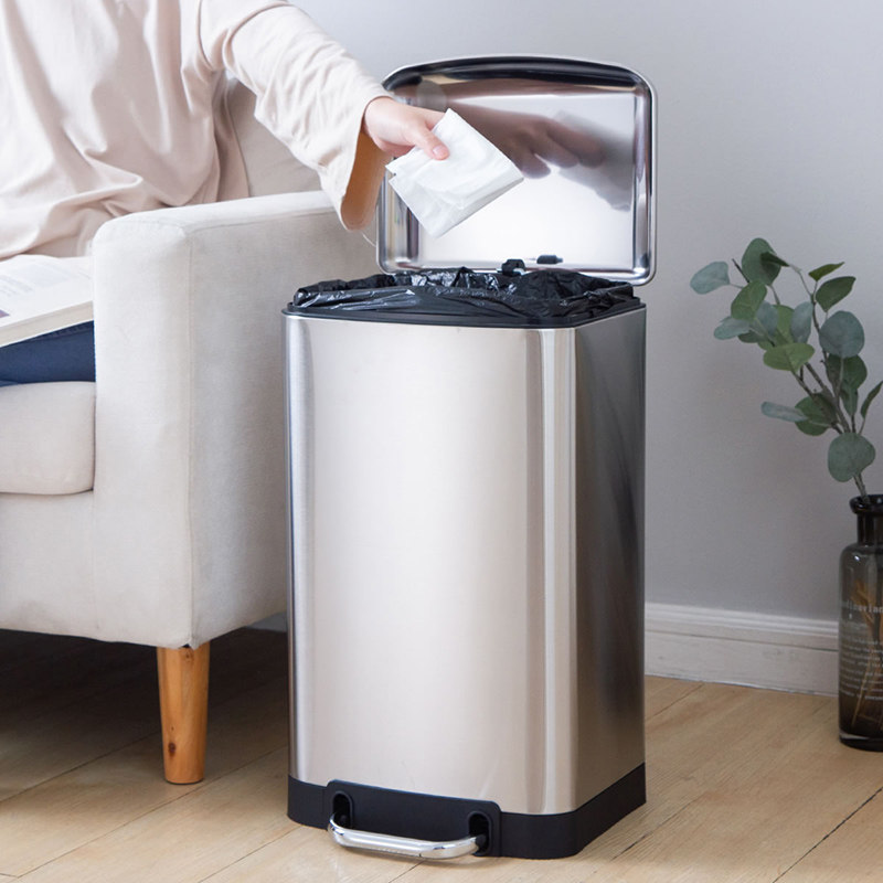 Trash can stainless steel pedaling Home sanitary kitchen Living room Covered Square Slow Down Silent containing cleaning cartridge