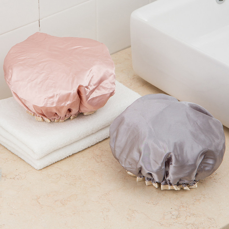 Double - layer waterproof shower headset hat 2 pieces of adult shower hair cover bath cap anti - oil tobacco hat