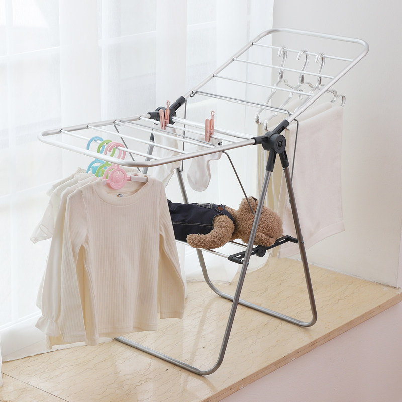 Aluminum bay window version wing-shaped clothes drying rack floor-to-ceiling folding indoor clothes drying rod home balcony cool clothes rack drying quilt rack