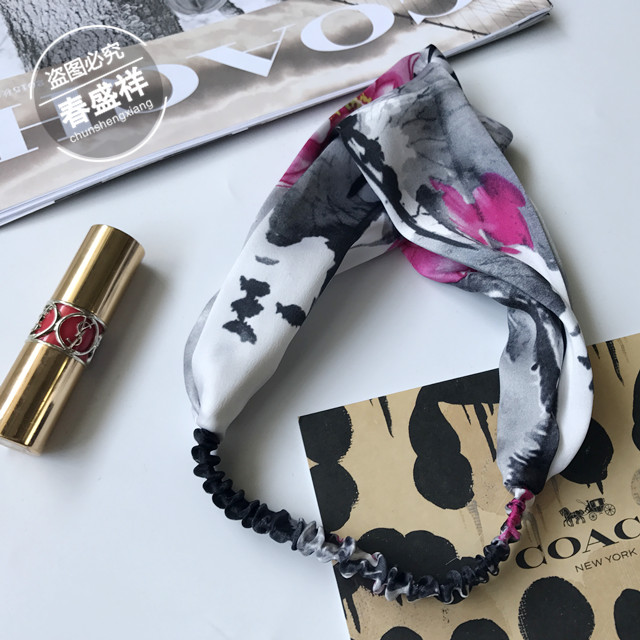 Real Silk Hair Stirrup Crepe Satin Mulberry Silk Girls Wash Face Hair Band Silk Pure Color Printed High Elastic Bunch Hair Loop Hair Stirrup