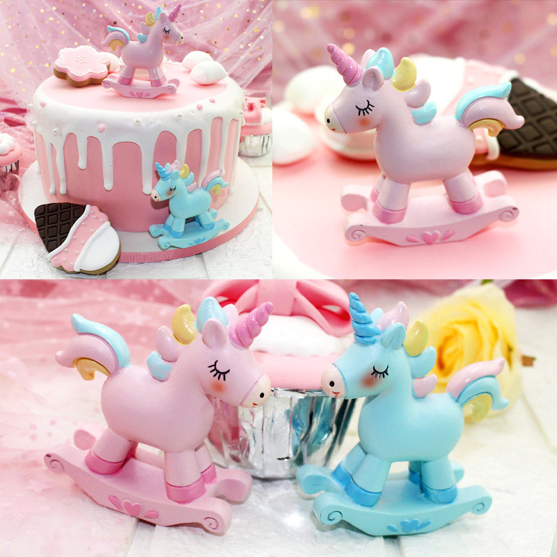 Birthday Cake Decoration Teenage Girl Pink Trojans Unicorn Cake Swing Piece Creative Dessert Table Scene Dress Up Pony