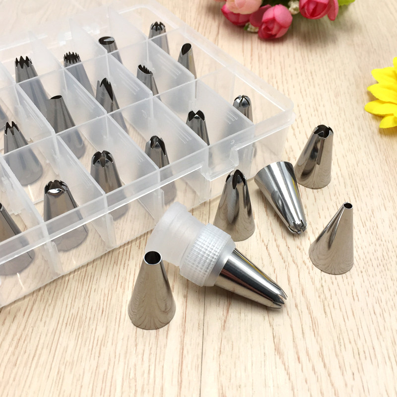 Stainless steel framed flower tip suit 24 head small framed flower mouth baking framed flower tool puff cookie cream cake tool