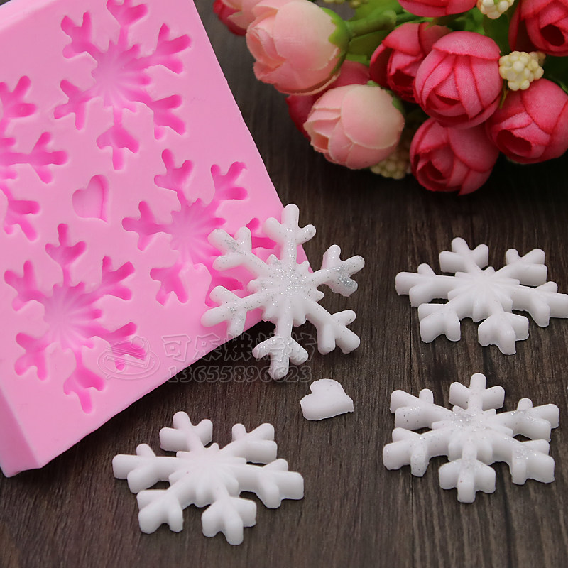 Christmas snowflake mold fondant cake decoration mold baking diy chocolate drop glue clay silicone mold