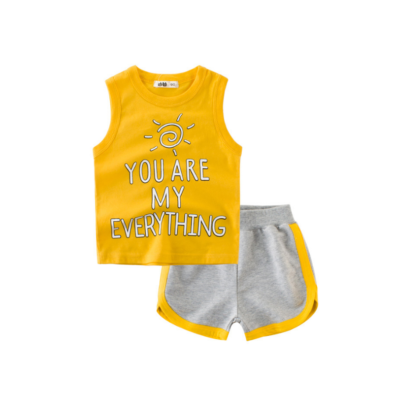 Bé trai ngắn tay áo vỏ bọc 2020 của Summer Outfit mới cho trẻ em Quần soóc áo thun hai mảnh bộ trẻ em bông giản dị phù hợp với thủy triều.