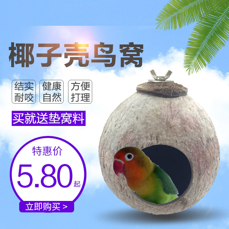 Tiger skin peony cockatiel bites not rotten bird nest pearl bird nest coconut shell nest bird cage decorative bird supplies