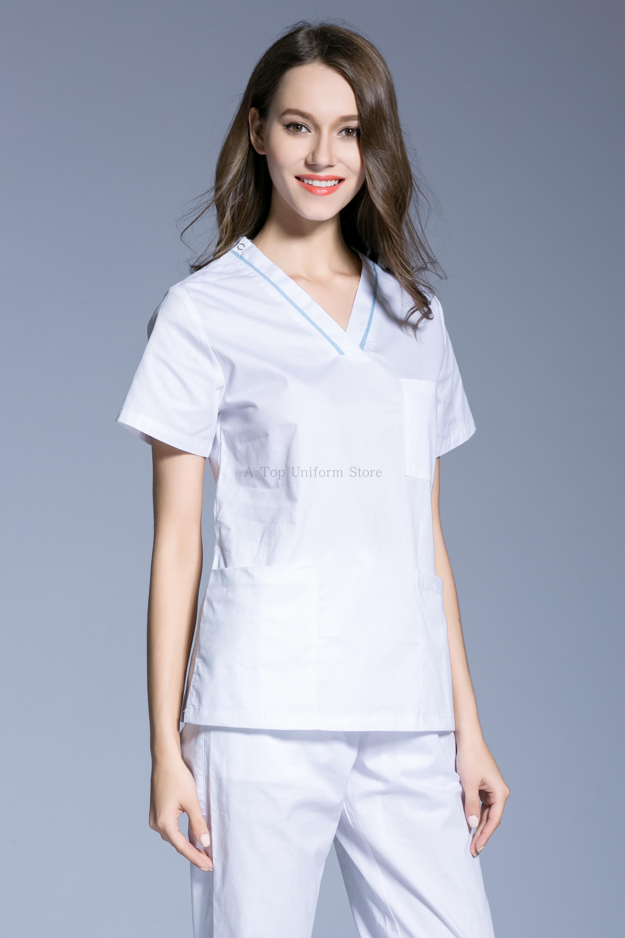 Korean Edition Female Doctor Nurse Hand Wash Clothes Two-piece Workwear Suit Oral Short Sleeve Open Shoulder Anti-Walking Light Surgery Suit