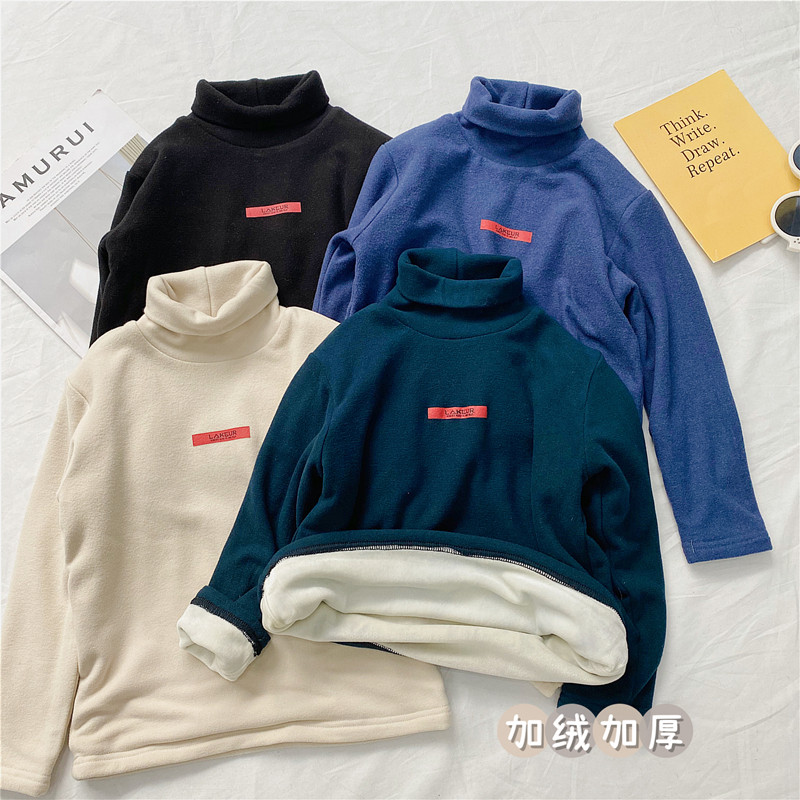 2020 Winter Wear New Boys De Velvet T-Shirt Long Sleeves Baby Double Layer Plus Plush Kids Crewneck Underwear