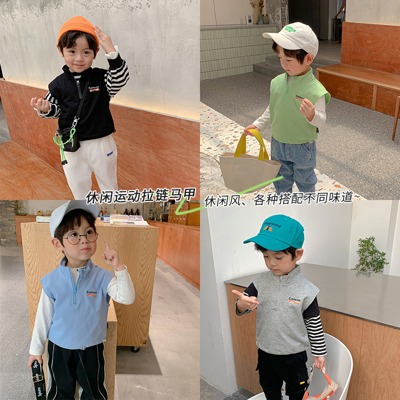 Cute for children's clothing Children's upright collar waistcoat 2020 autumn clothing new boy baby sleeveless casual pull-in-vest tide