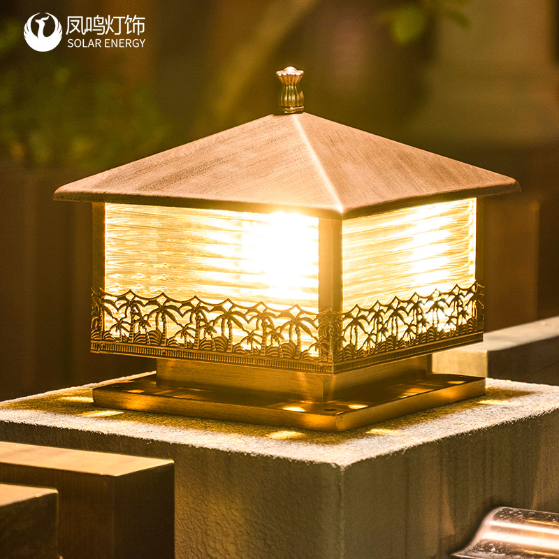 Phoenix-style outdoor column head light wall patio door light waterproof straw terrace light villa garden landscaped door column lamp
