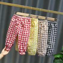 Clear Barn Pick Up Missing Girl 90% Pants Summer Anti-mosquito Pants Cotton Linen Gauze Plaid Children Pants Baby Light Cage Pants