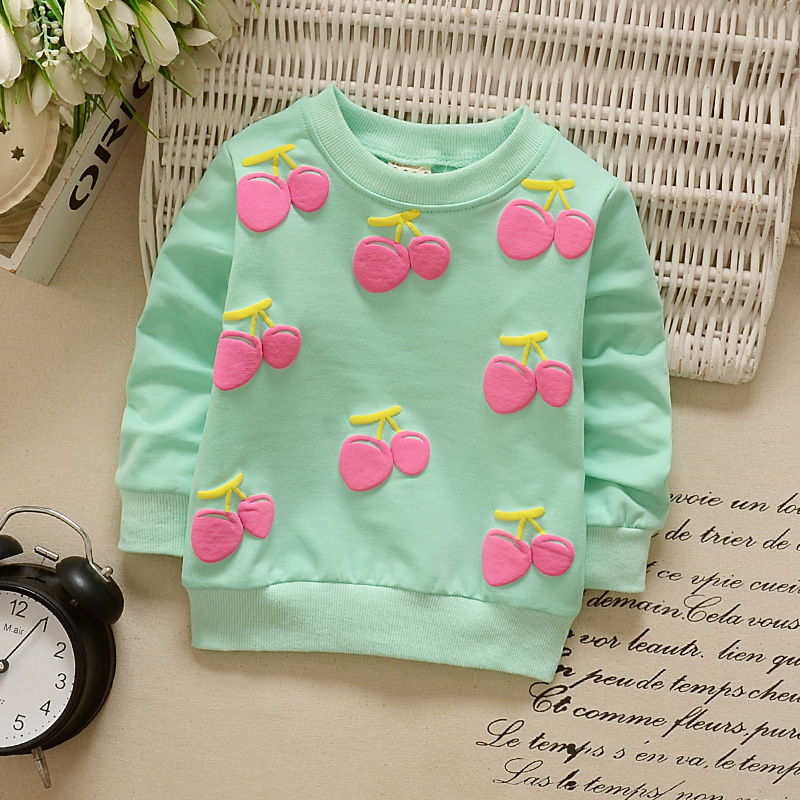 C2-t-shirt Cherry GreenGirls' clothes children T-shirt Long sleeve pure cotton girl Undershirt Spring and Autumn baby jacket baby spring clothes Korean version