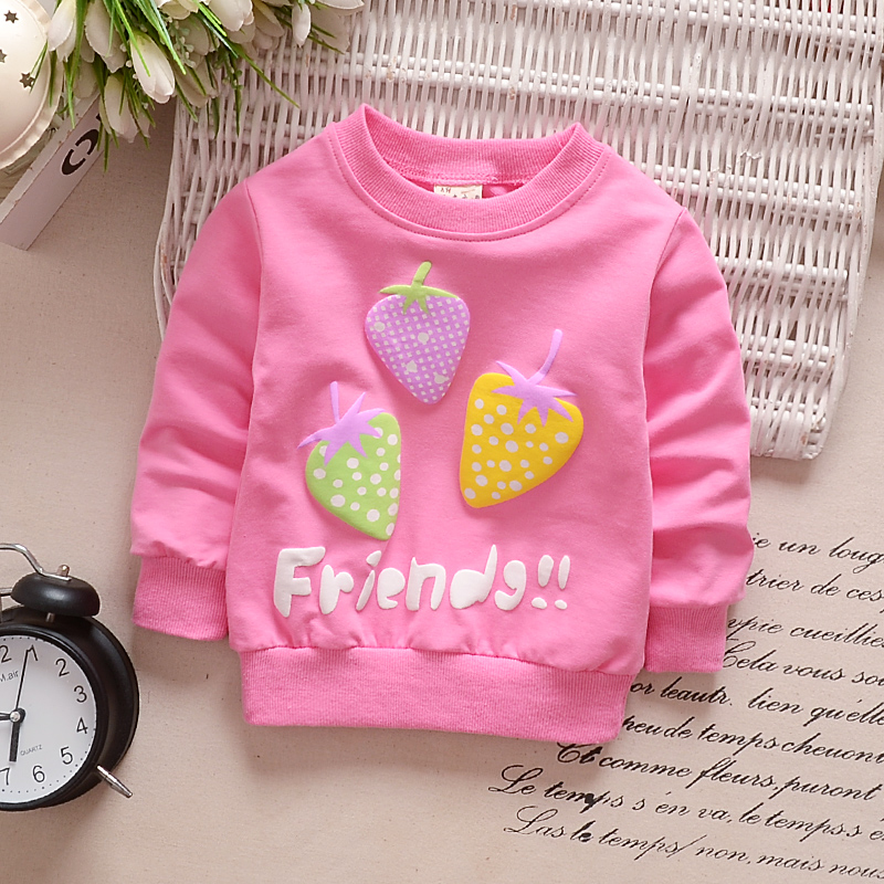 D1 Huilu Strawberry RoseGirls' clothes children T-shirt Long sleeve pure cotton girl Undershirt Spring and Autumn baby jacket baby spring clothes Korean version