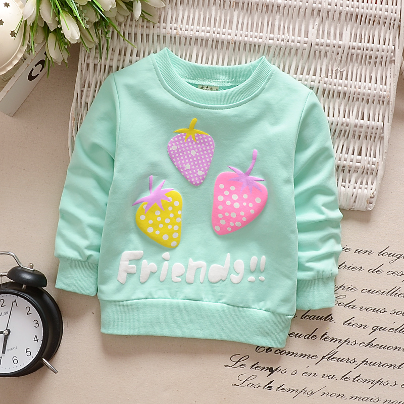 D1 Huilu Strawberry GreenGirls' clothes children T-shirt Long sleeve pure cotton girl Undershirt Spring and Autumn baby jacket baby spring clothes Korean version