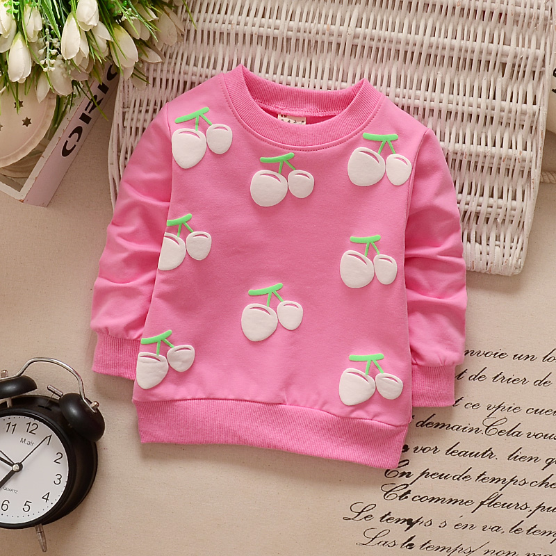 C2 T-shirt Cherry RoseGirls' clothes children T-shirt Long sleeve pure cotton girl Undershirt Spring and Autumn baby jacket baby spring clothes Korean version