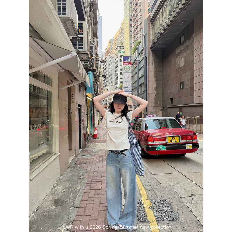 Lwr with U Classic Versatile Light Blue Mid-Low Waist Straight-Leg Jeans for Women Embroidered Wide-Leg Pants Summer Lwr with U Classic Versatile Light Blue Mid-Low Waist Straight-Leg Jeans for Women Embroidered Wide-Leg Pants Summer