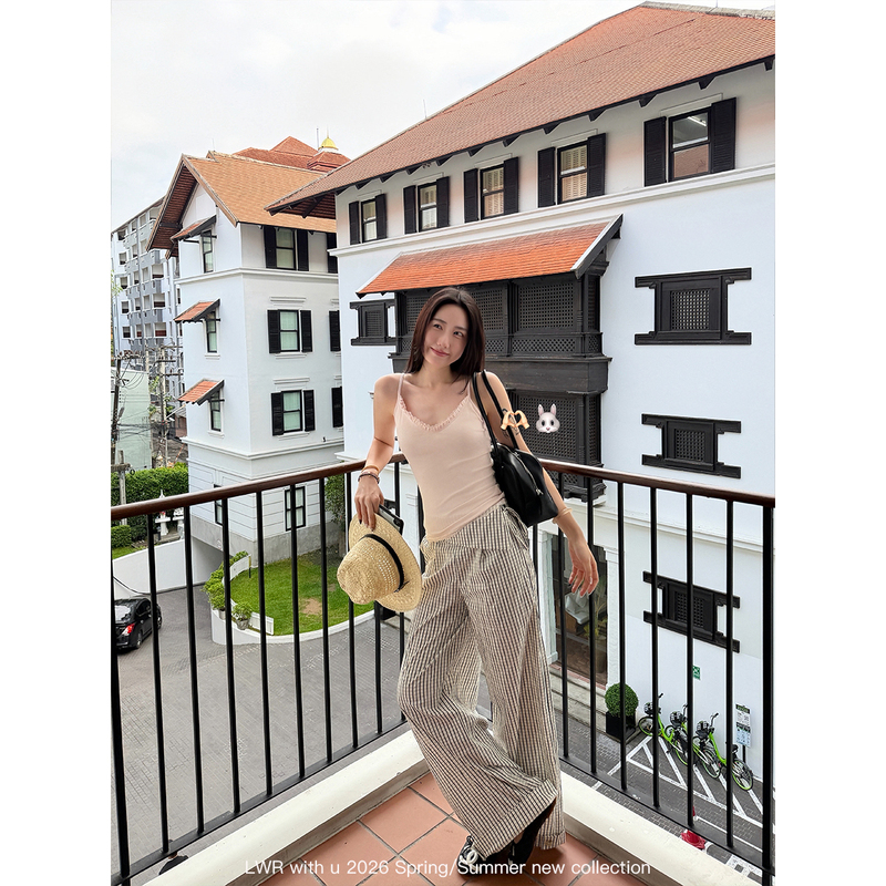 Lwr with U Fixed Coastline Waistband Cuffed Straight-Leg Plaid Casual Pants, Versatile and Stylish Long Pants for Women in Summer Lwr with U Fixed Coastline Waistband Cuffed Straight-Leg Plaid Casual Pants, Versatile and Stylish Long Pants for Women in Summer