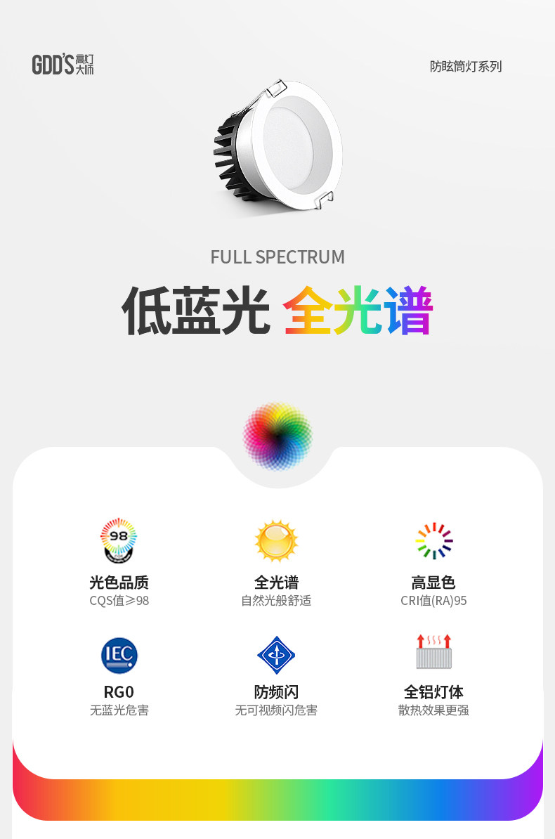高灯大师筒灯宽边开孔90mm深杯防眩嵌入式防雾天花厨房卫生间智能 图文详情 4