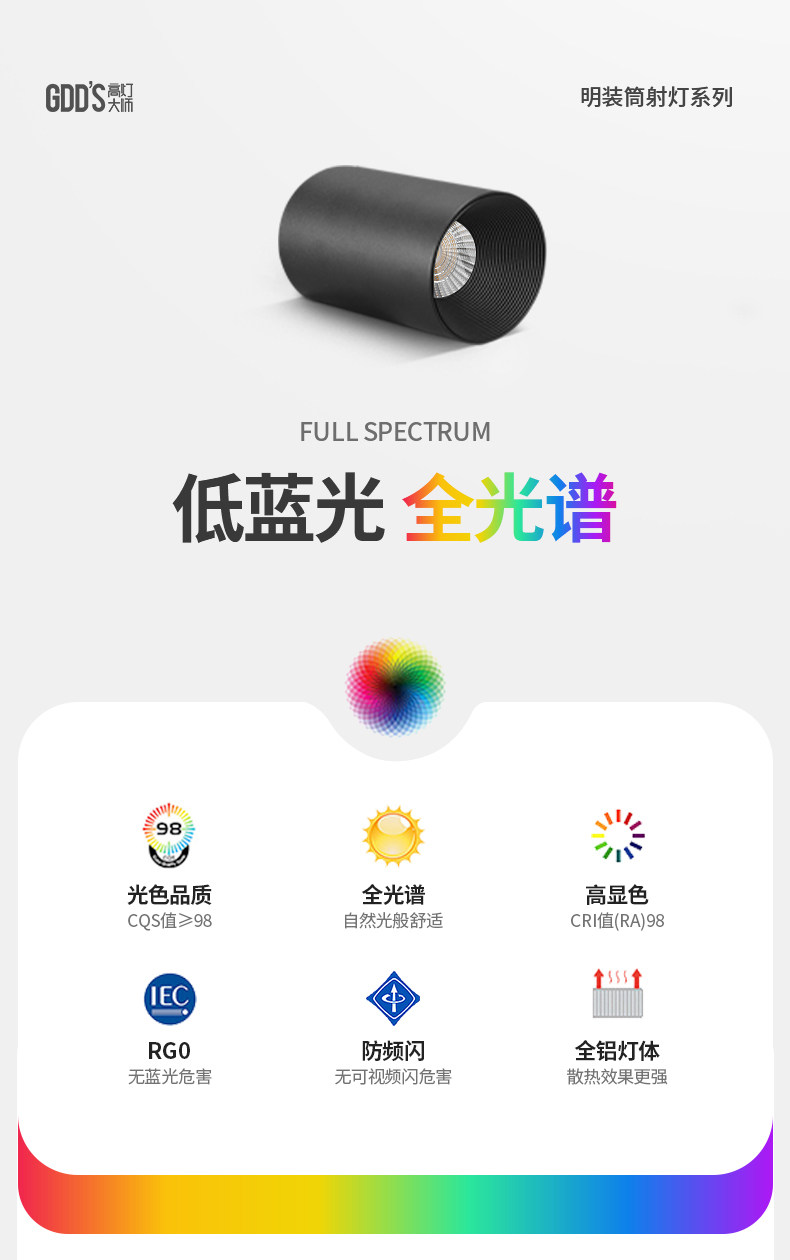 黑色明装防眩射灯筒灯天花led圆桶免开孔吸顶客厅卧室玄关cob智能 图文详情 4