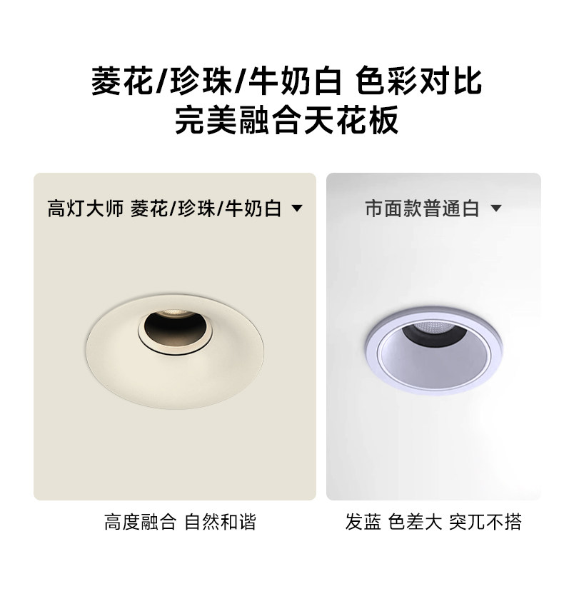 可可蛋奶无边框射灯嵌入式中古奶油风弧面乳胶漆同色仿石膏防眩 图文详情 8