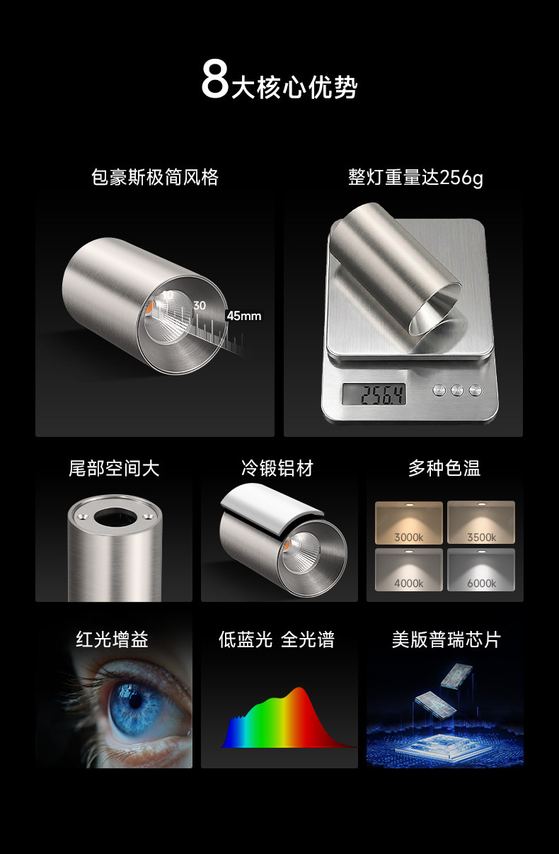 包豪斯明装射灯不锈钢吸顶灯防眩led免打孔中古风银色工业洗墙灯 图文详情 7