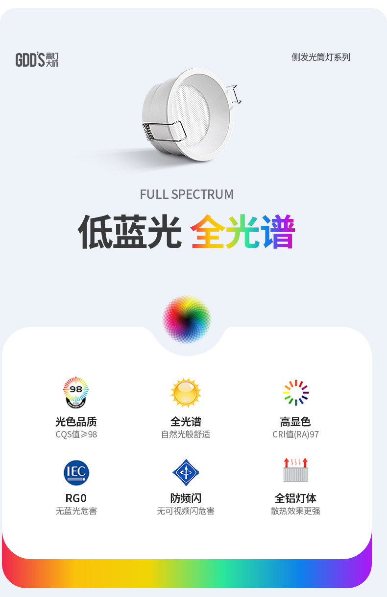 明装侧发光筒灯侧面led灯带防眩护眼天花灯家用客厅智能无主灯 图文详情 29