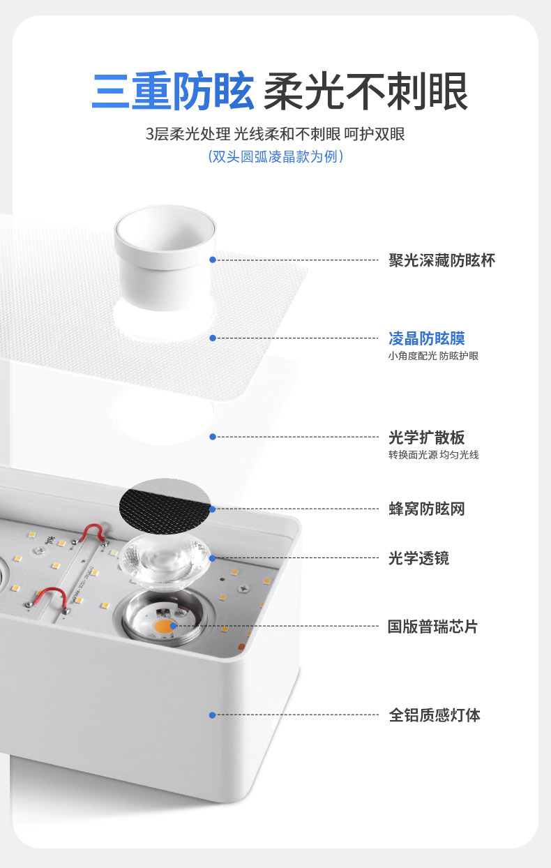 双头明装斗胆灯筒射一体卧室吸顶灯射灯筒灯客厅主灯免打孔高亮 图文详情 7