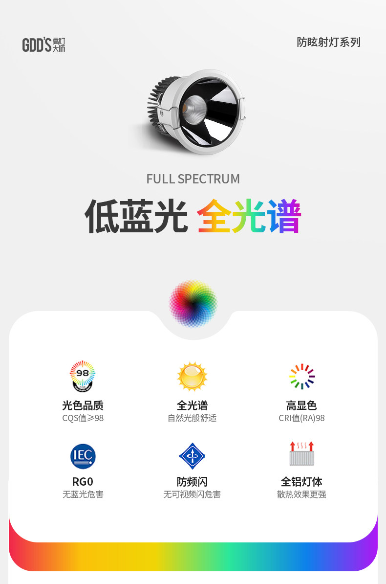 【弹簧款】全光谱射灯95mm开孔大功率防眩铝扣板蜂窝大板专用吊顶 图文详情 4