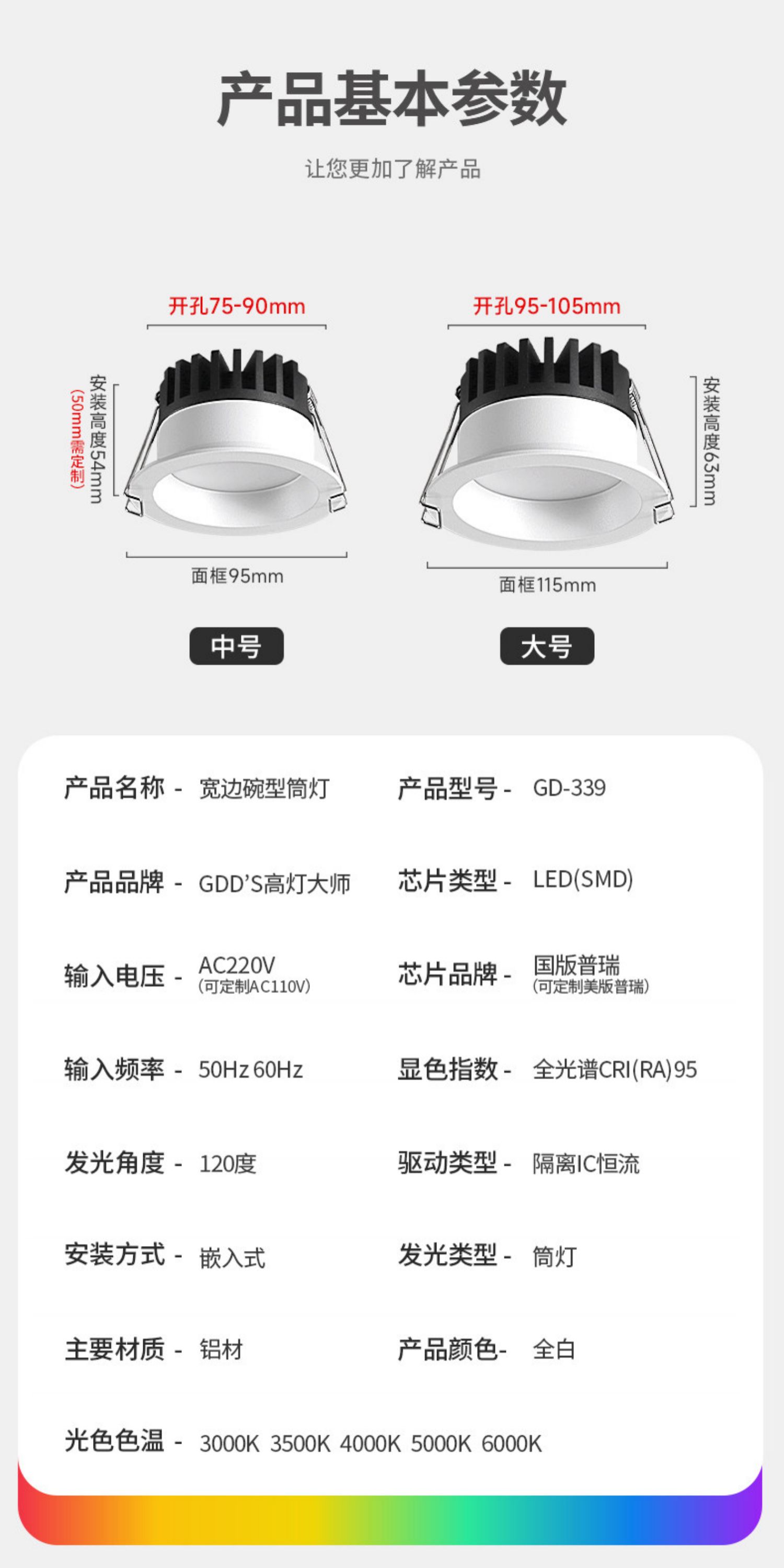 高灯大师筒灯宽边开孔90mm深杯防眩嵌入式防雾天花厨房卫生间智能 图文详情 20
