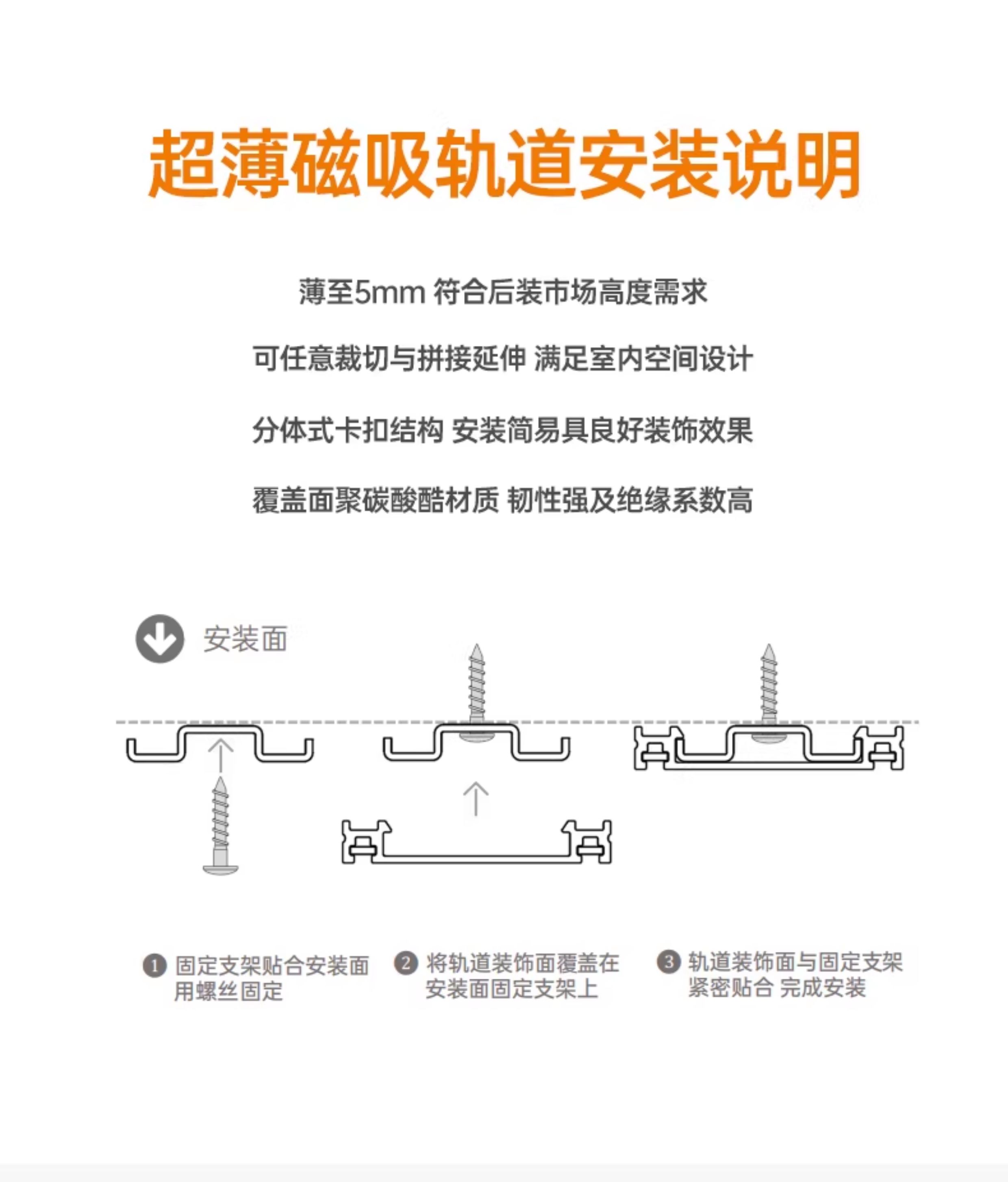 超薄明装磁吸轨道灯槽格栅泛光无主灯照明白色5mm薄款导轨射灯 图文详情 21