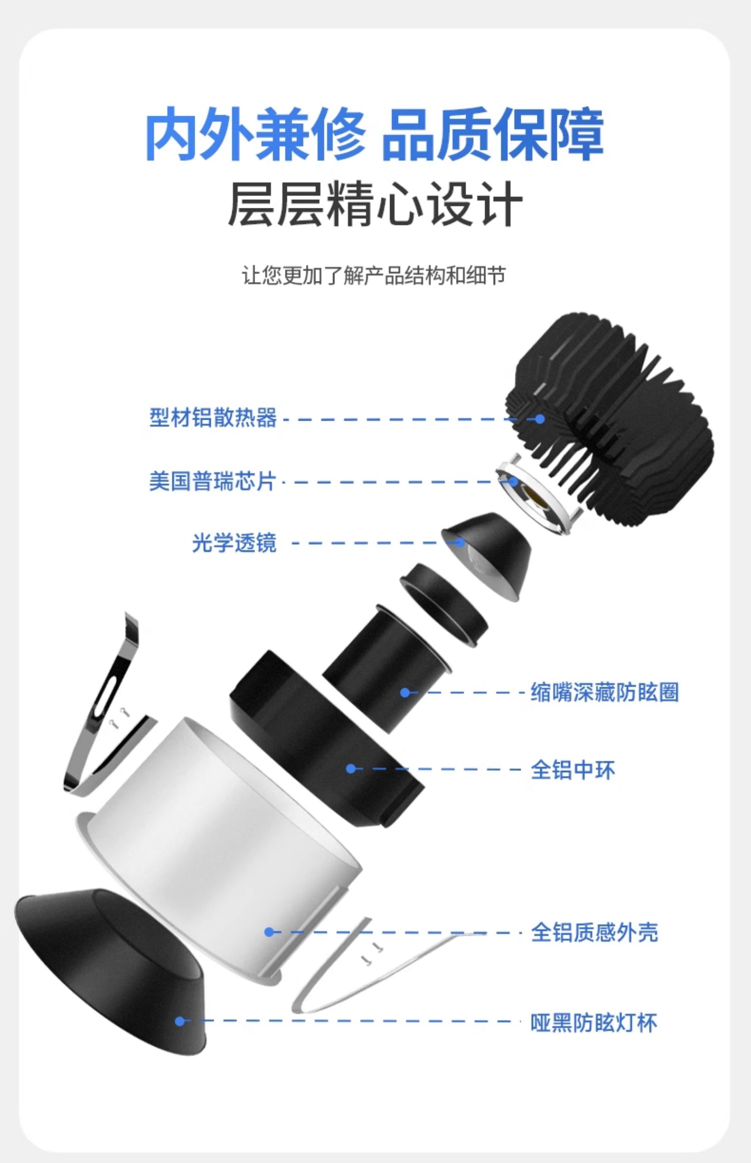 小角度聚光防眩光射灯led嵌入式可调角度嵌入式艺术氛围茶室床头 图文详情 17