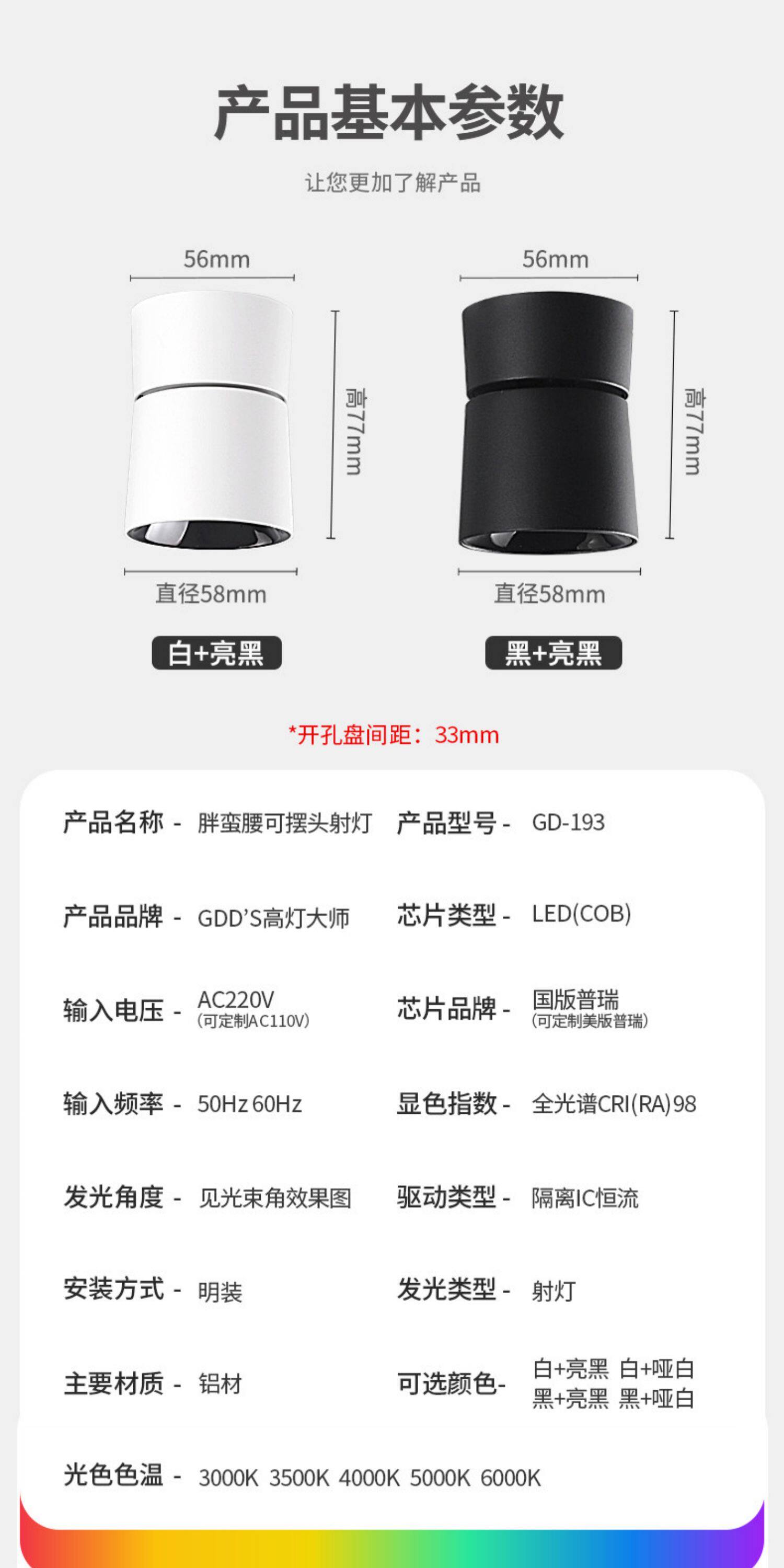 全光谱可调角度迷你明装led射灯吸顶弯头家用客厅低蓝光防眩cob灯 图文详情 19