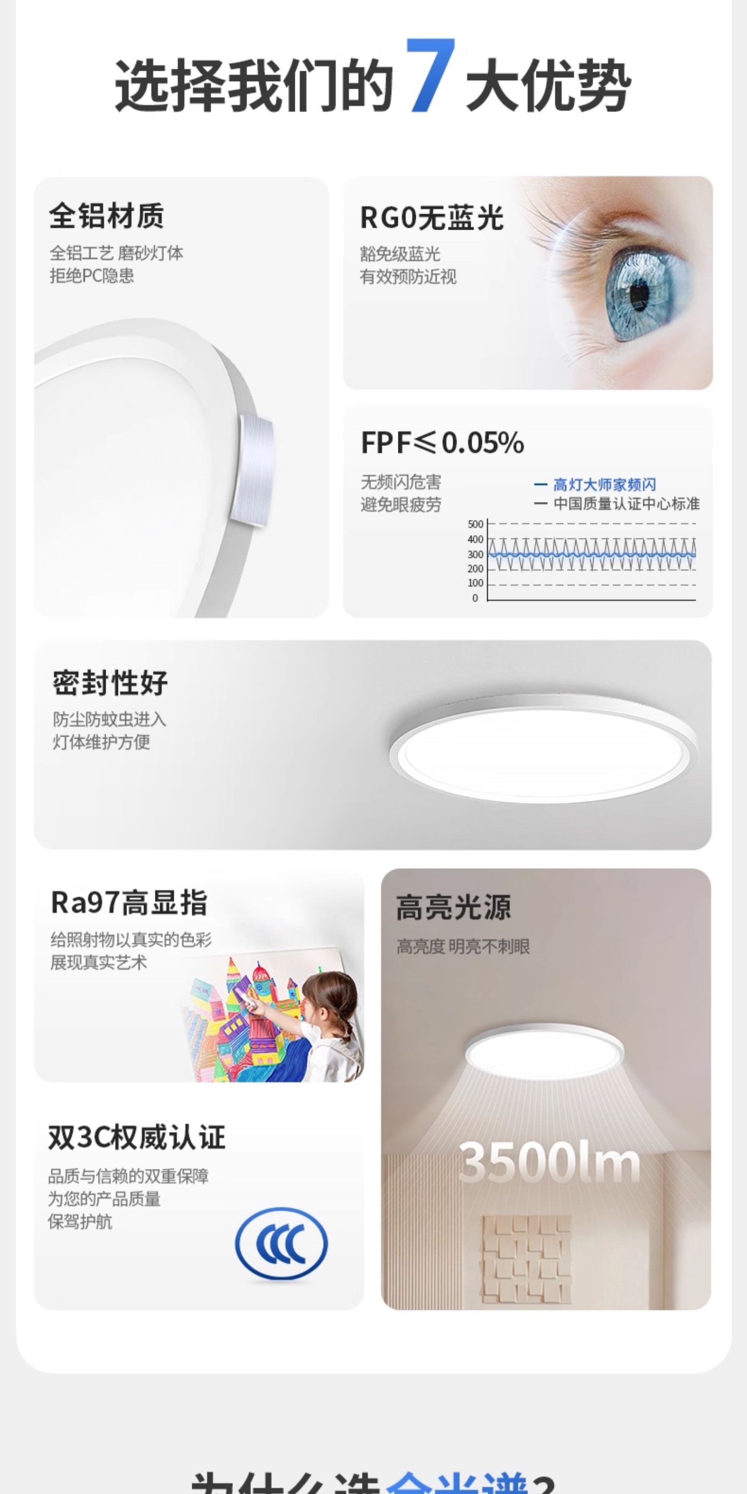 全铝吸顶灯超薄护眼全光谱圆形悬浮LED卧室书房客厅明装极简智能 图文详情 5