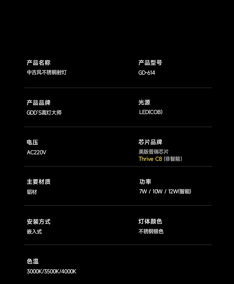 包豪斯不锈钢射灯银色嵌入式中古风极简小山丘天花客厅无主灯智能 图文详情 17
