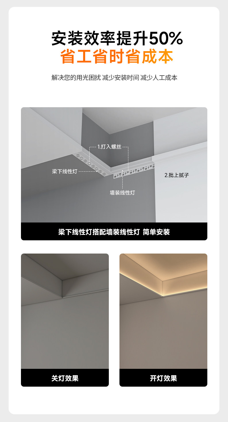 墙装led线性灯嵌入式铝槽单边向上出光反光灯槽客厅卧室天花型材 图文详情 2