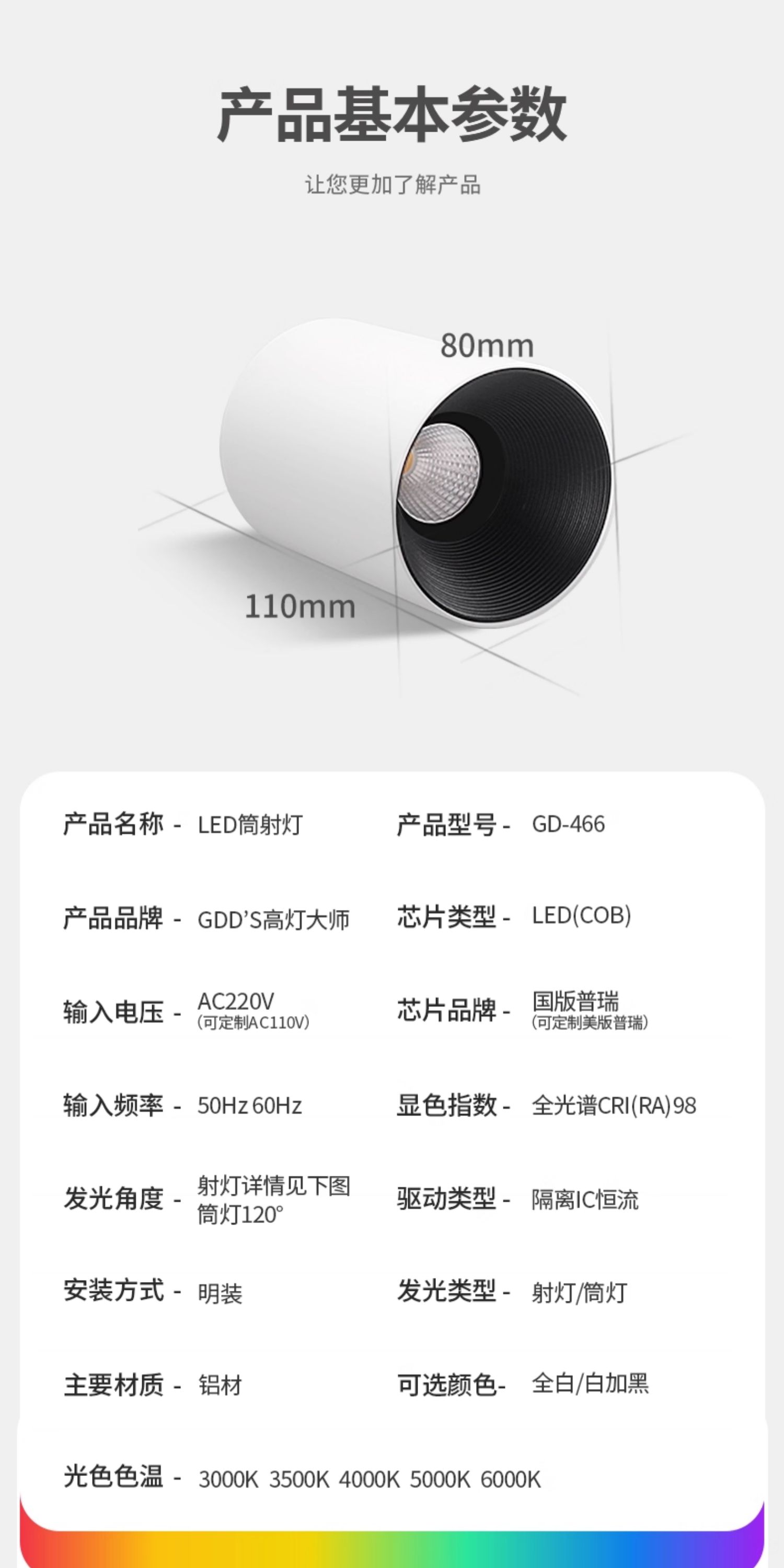 GDDS明装射灯筒灯led防眩免开孔吸顶灯圆形极简无主灯客厅卧室 图文详情 20