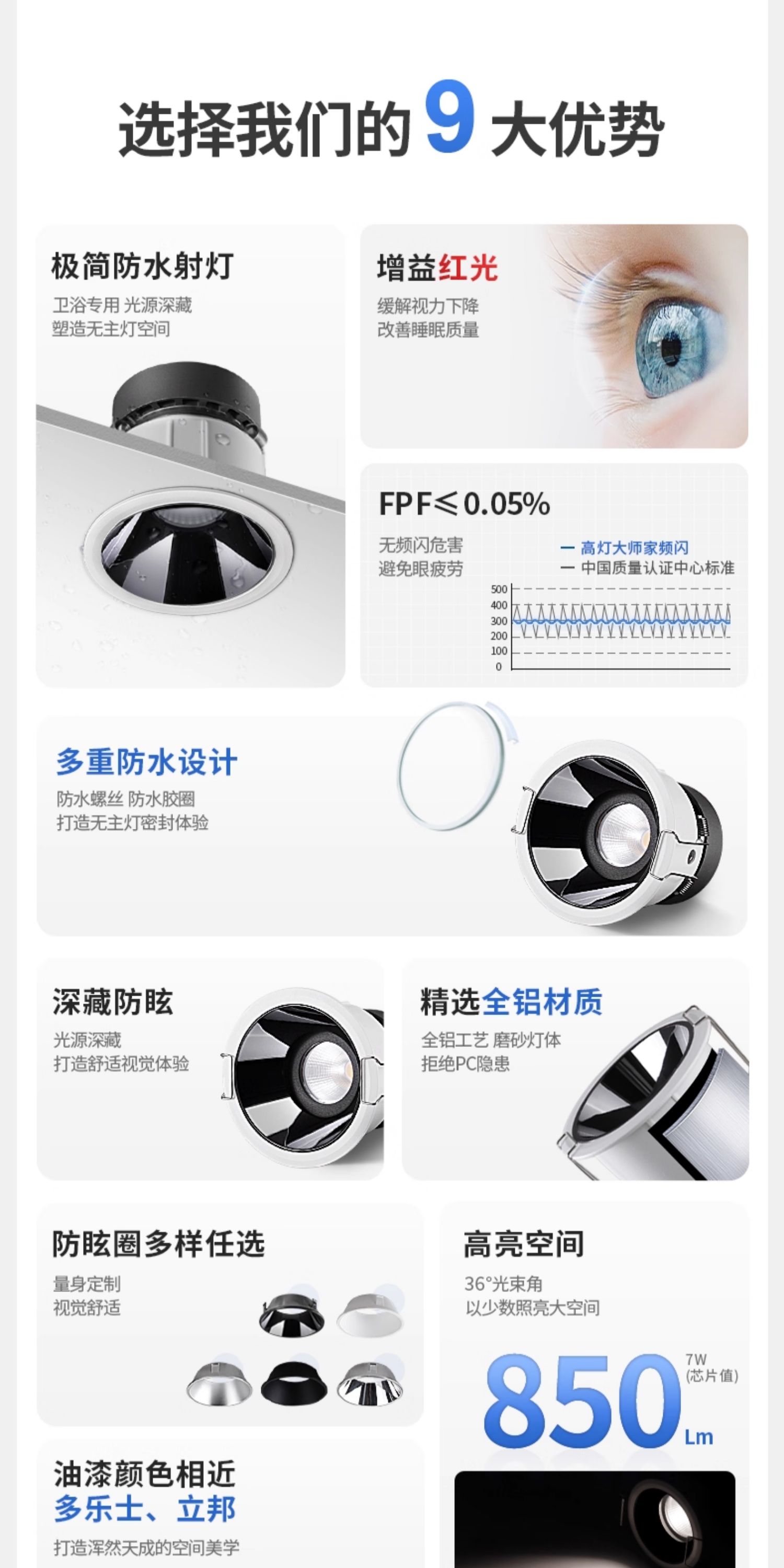 防水防眩射灯防雾深藏天花灯LED防潮淋浴室厨房卫生间厕所湿区cob 图文详情 5