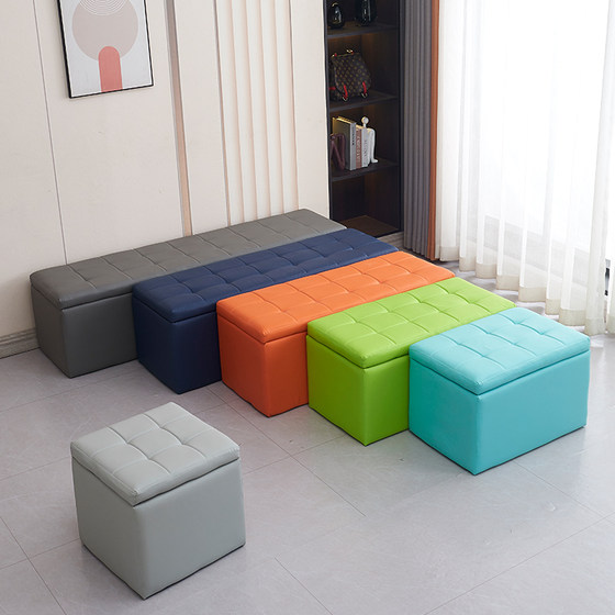 服装店新款休息凳试衣间玄关换鞋凳长方形皮革收纳凳储物凳沙发凳