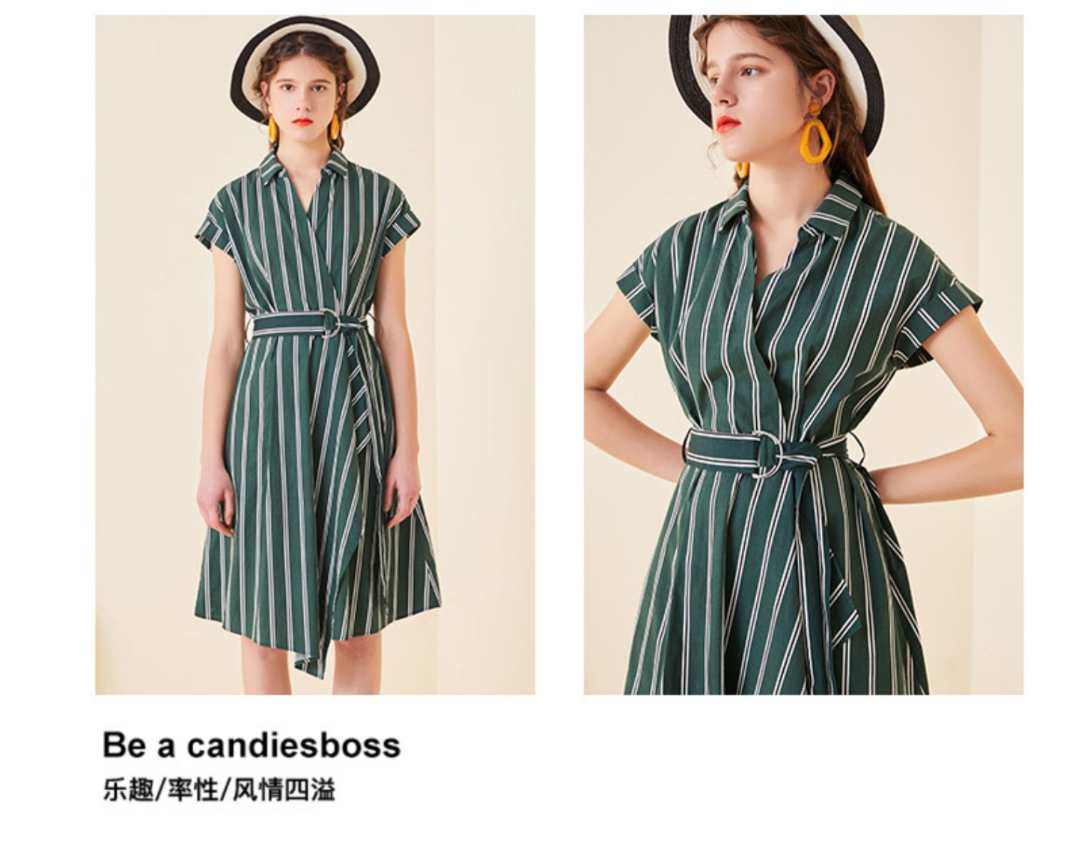 2019 phụ nữ mới mùa hè áo sọc xanh váy phong cách Pháp khí lỏng tay ngắn váy dài - Váy eo cao váy chiết eo cao	