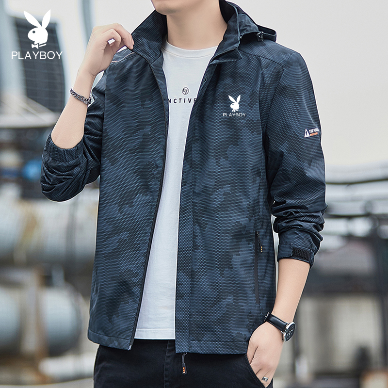 Playboy Style Windbreaker Jacket for Men, New Spring and Autumn Hooded Camouflage Casual Sportswear, Men's Outdoor Jacket Playboy Style Windbreaker Jacket for Men, New Spring and Autumn Hooded Camouflage Casual Sportswear, Men's Outdoor Jacket