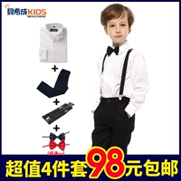 Bộ đồ bé trai cộng với nhung dày áo trắng quần đen hoa trẻ em trẻ em chủ nhà trình diễn piano trình diễn trang phục quần áo biểu diễn trẻ em