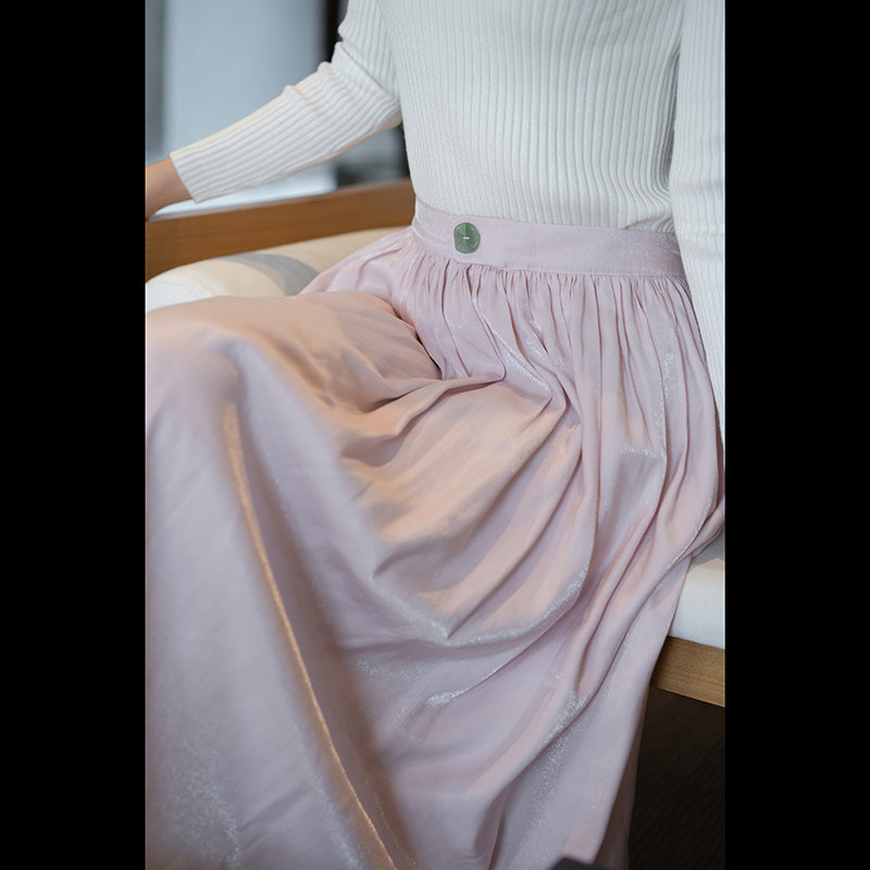 Xiaogongzi) Mousse) Sparkling Silk Hemp Thickened Large Pendulum 100 Lap 100 Pleats Half Body Dress Long Skirt BQ26