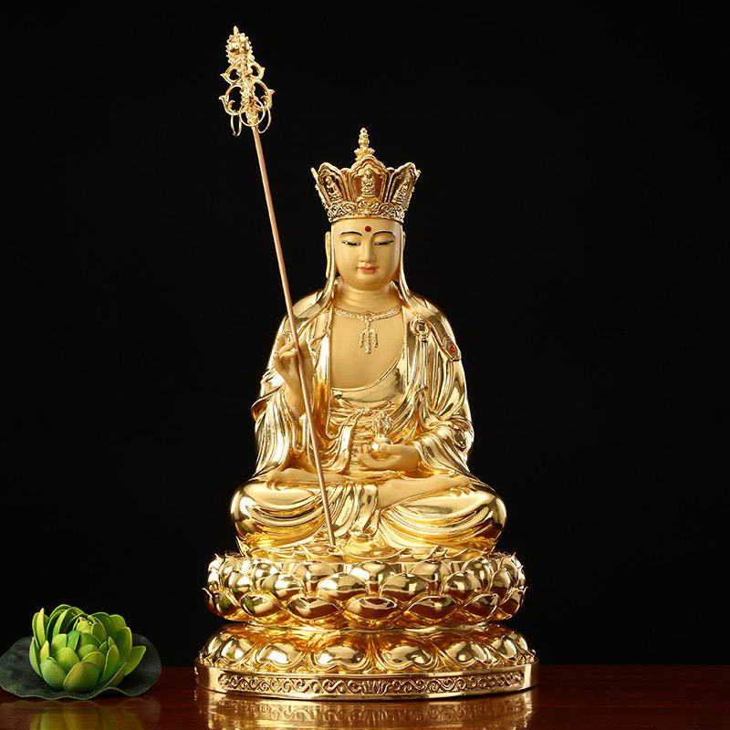 Round Tong Buddhist statue of Tibetan King Buddha offers a pure copper-tied Tibetan Bodhisattva Saint to the Buddha Desktop