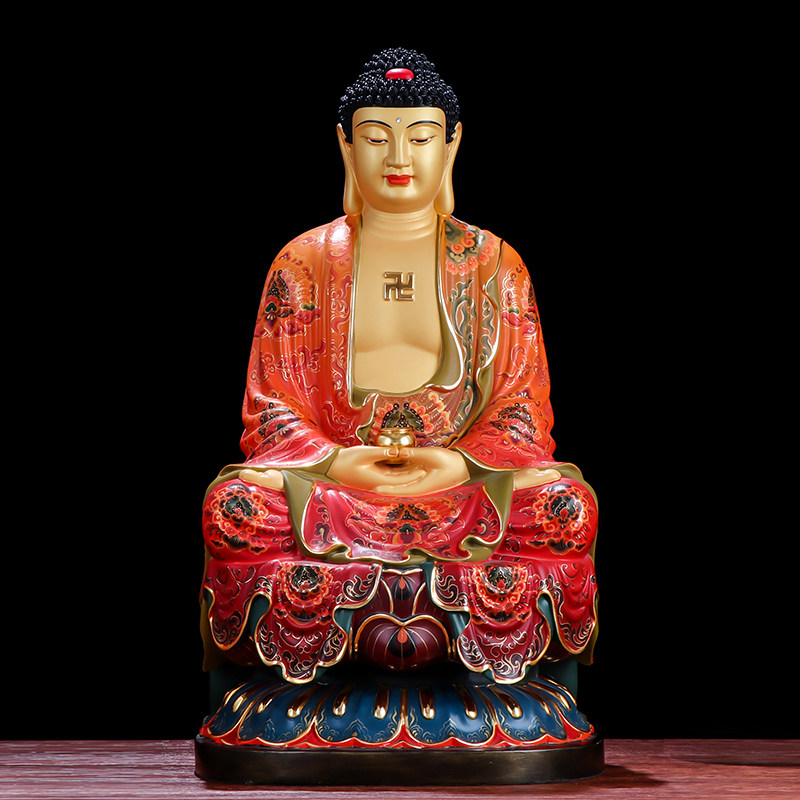 Taiwan hand-painted Shakyamuni Buddha statue of pure copper household for the sake of Amita Buddha