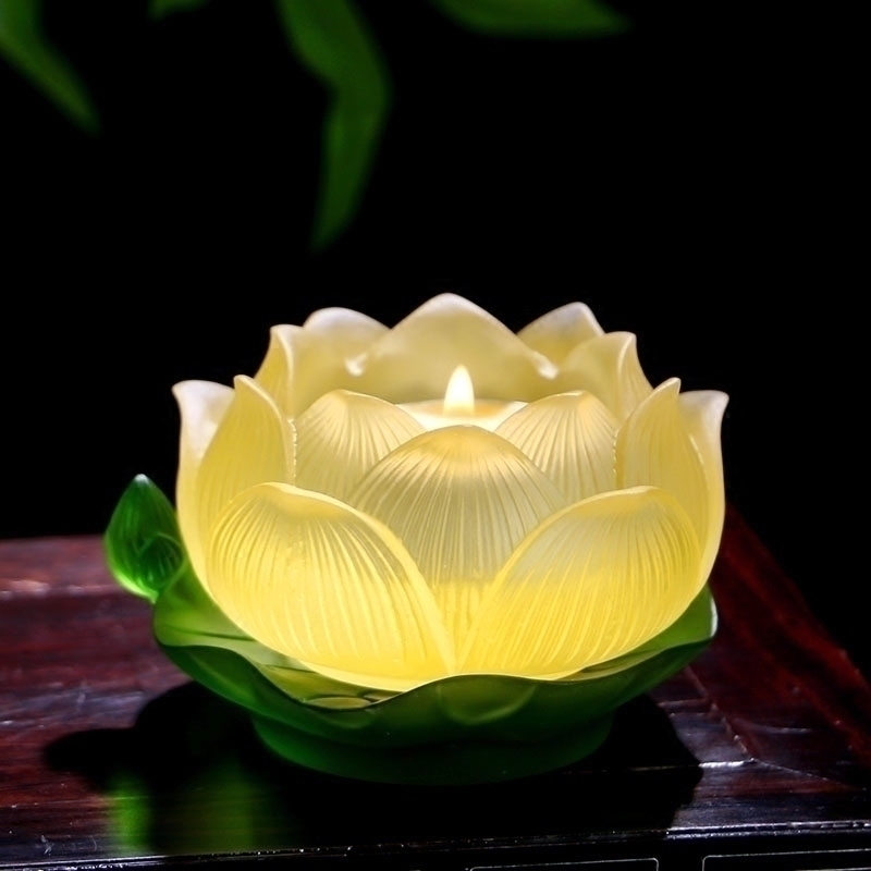 Yuantong craft Taiwan boutique colorful colored glazed lotus candlestick for Buddha candlestick 4 hours ghee lamp holder for lamp